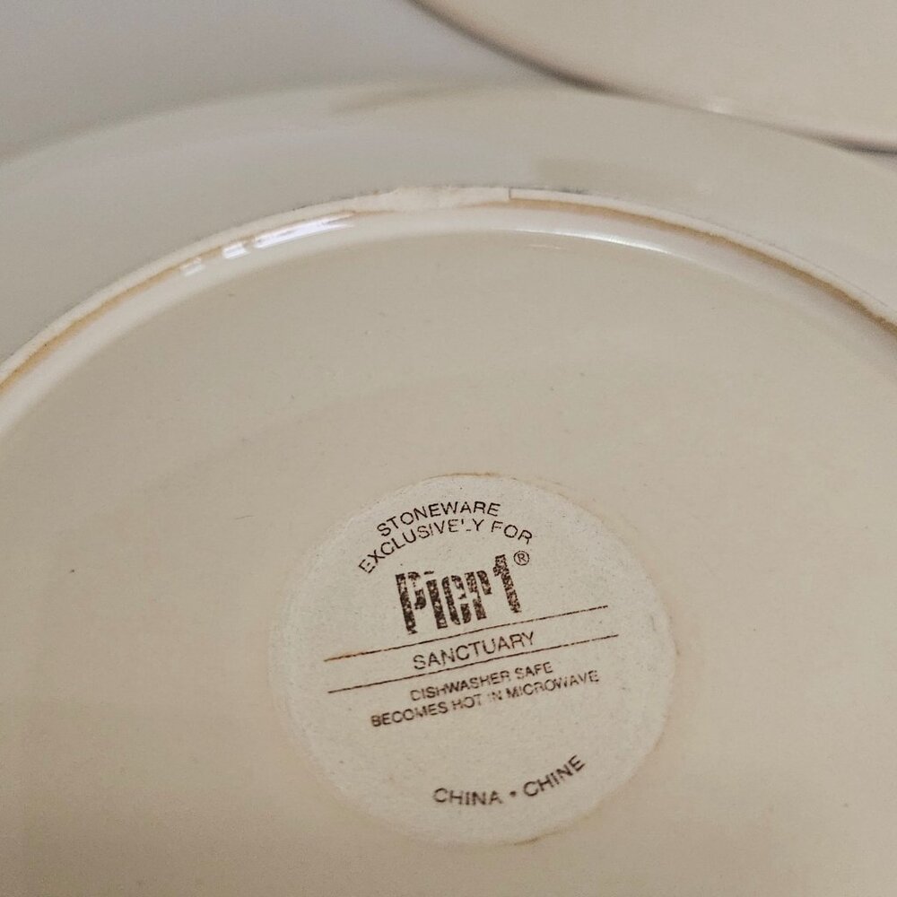 3 Pier1 Santuary Dinner Plates 11.5" starburst cream brown 2004 rustic boho flaw - Picture 8 of 8